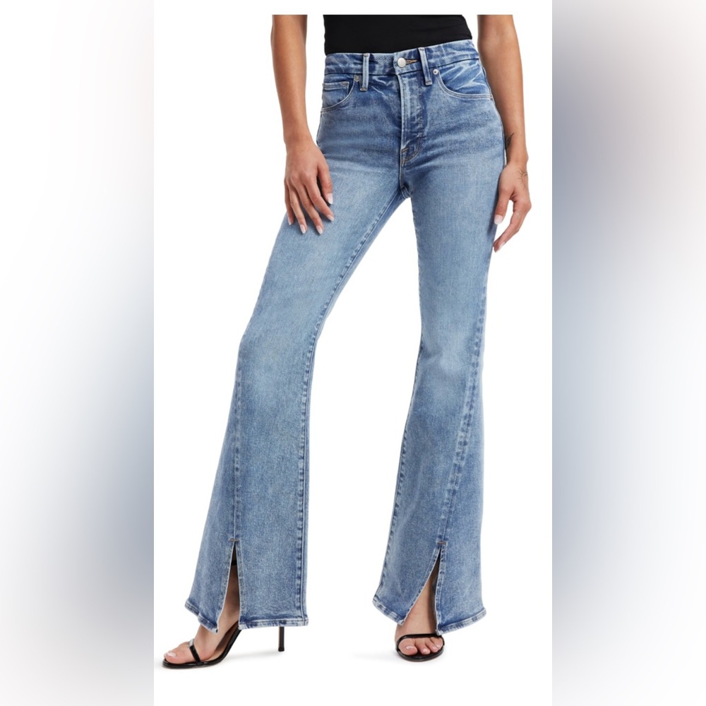 Good American Good Legs Twisted Slit High Waist Flare Jeans 12/31